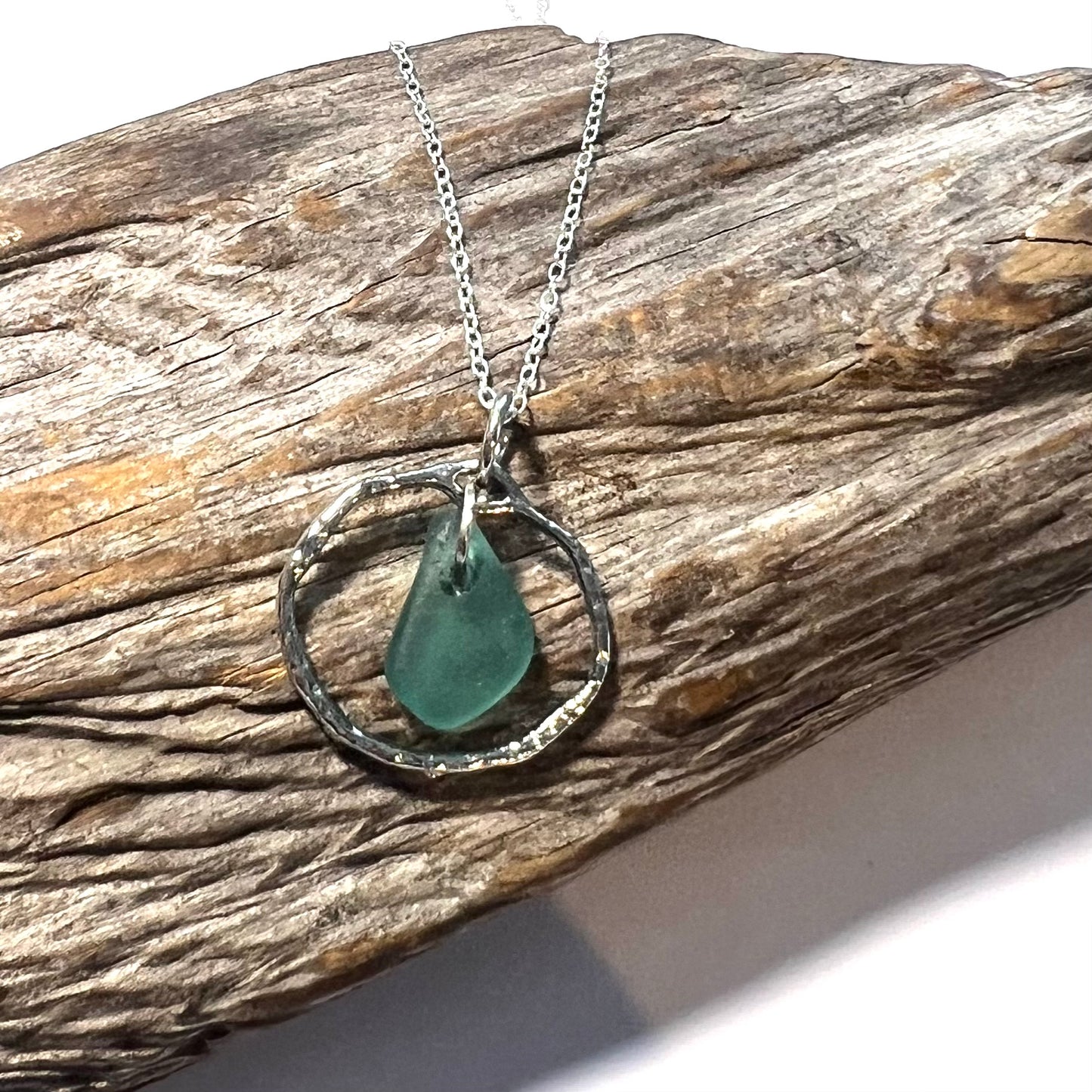 Seaham Sea Glass Turquoise Shade Frame Pendant
