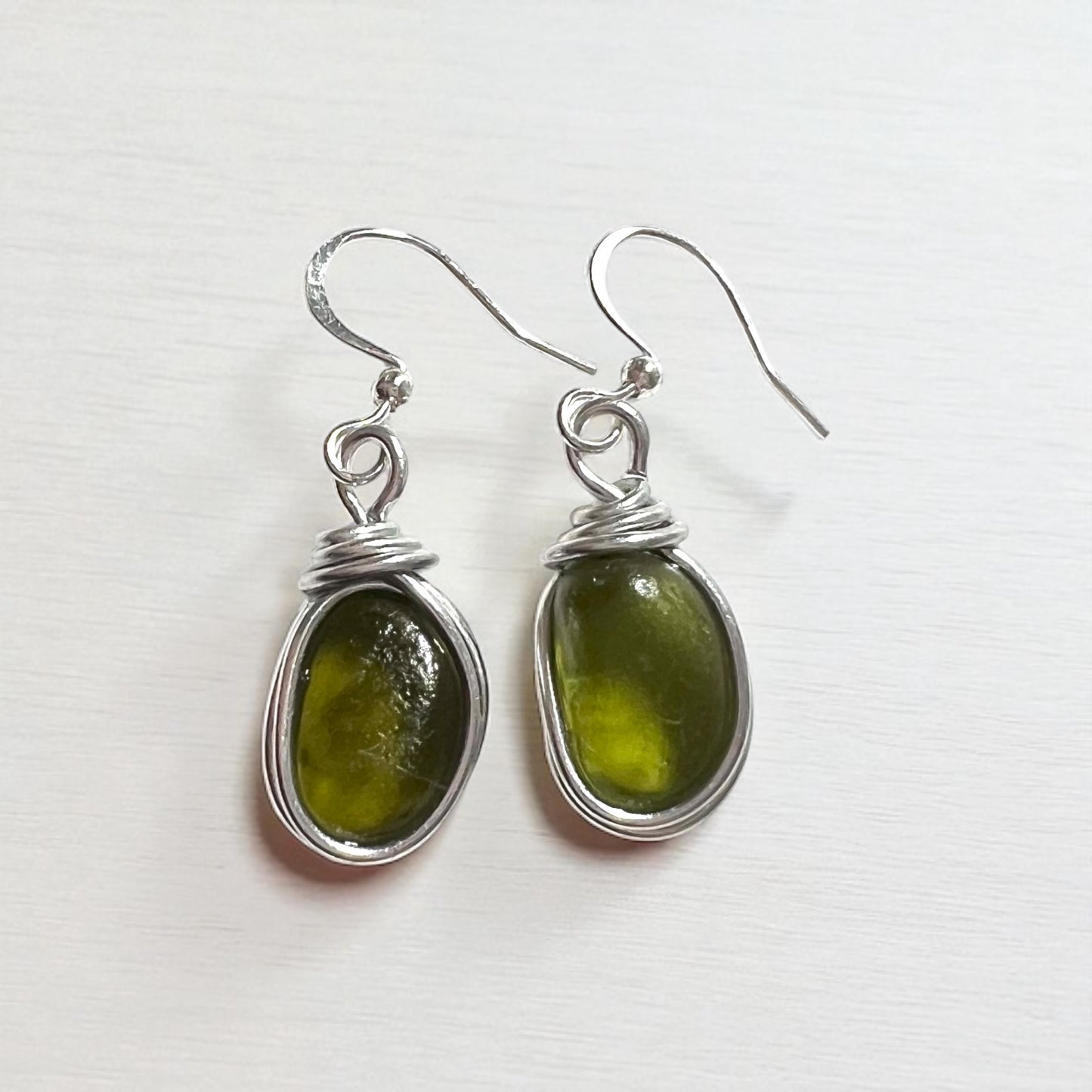 Green Seaham Sea Glass Earrings