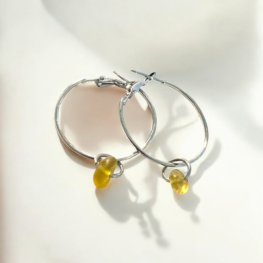 Yellow Seaham Sea Glass Hoop Earrings
