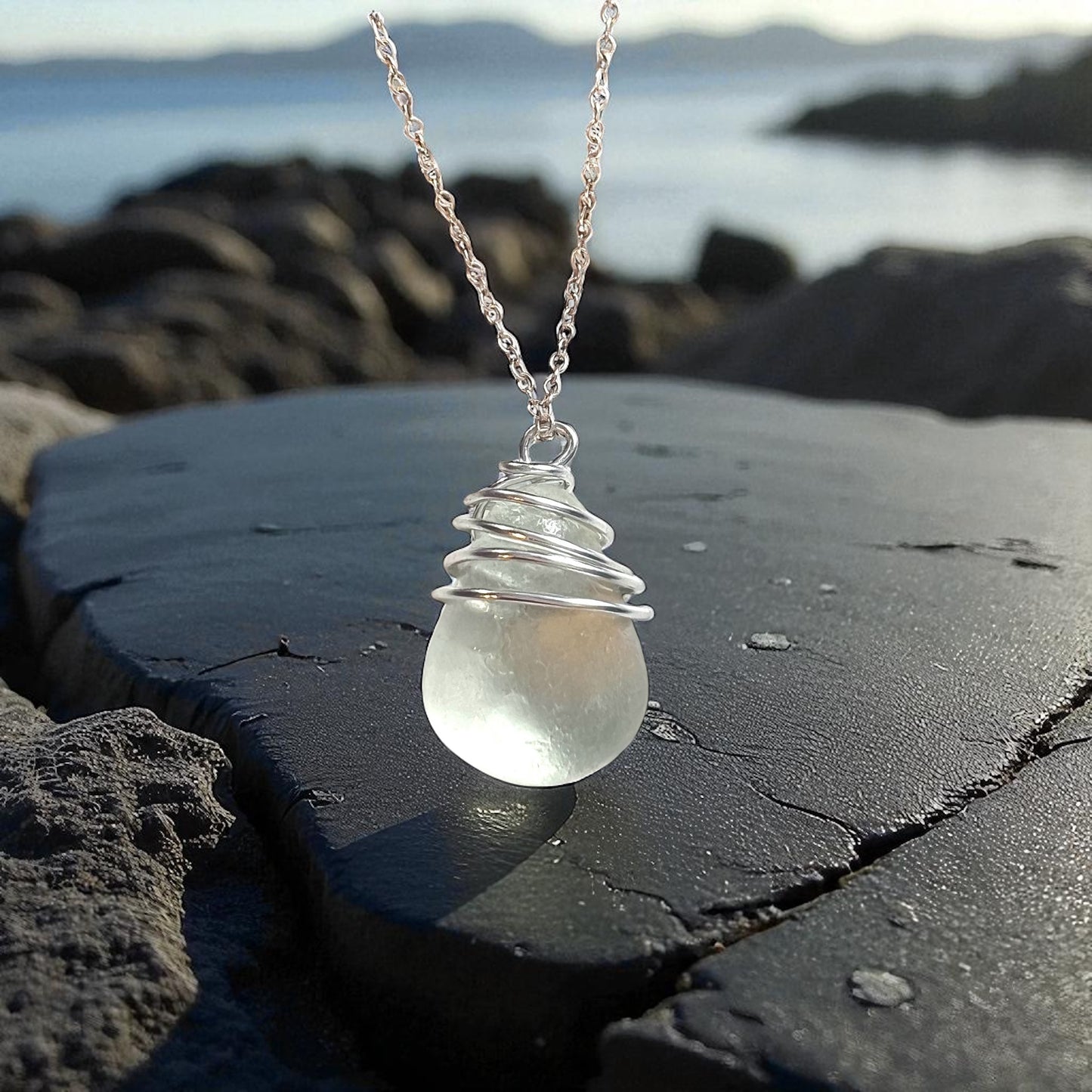 White Bubble Seaham Sea Glass Pendant