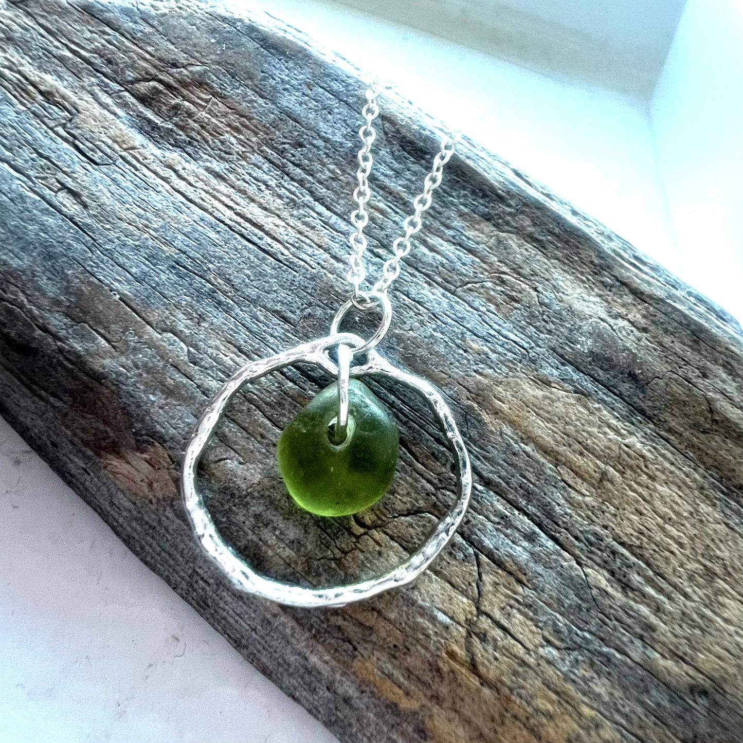 Olive Green Seaham Sea Glass Seafoam Shade Frame Pendant