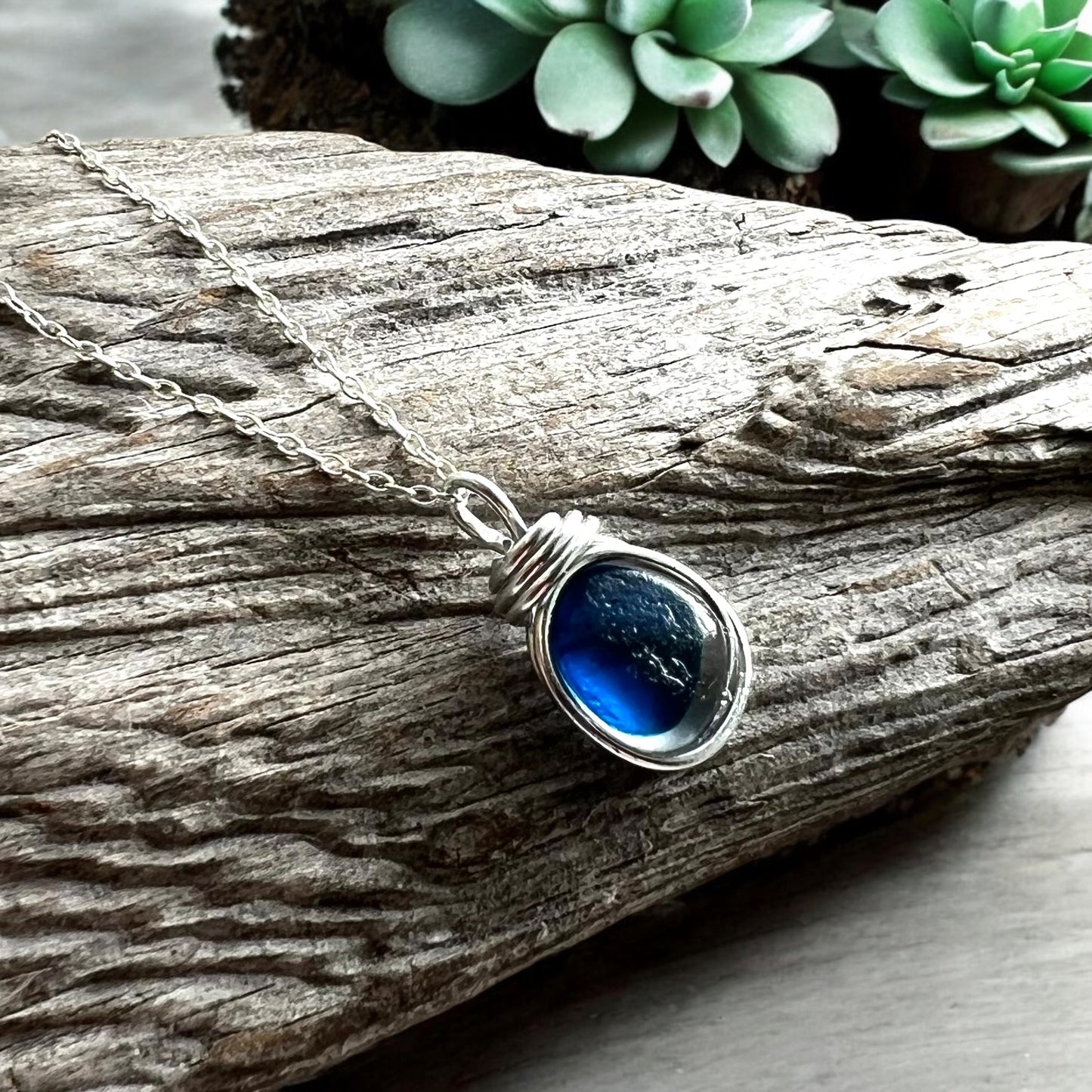 Blue Seaham Sea Glass Multi Tone Pendant
