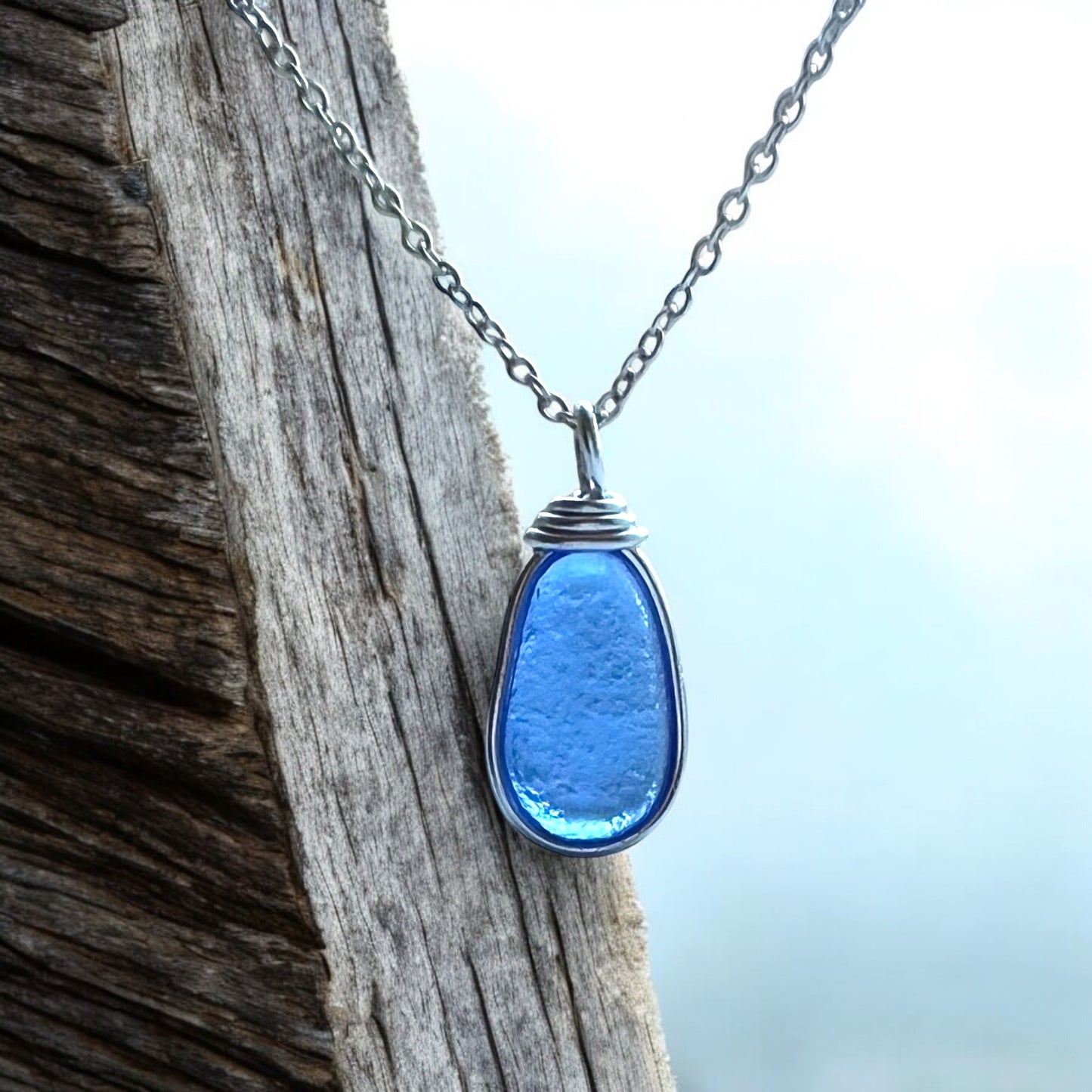 Devon Mid Blue Sea Glass Pendant