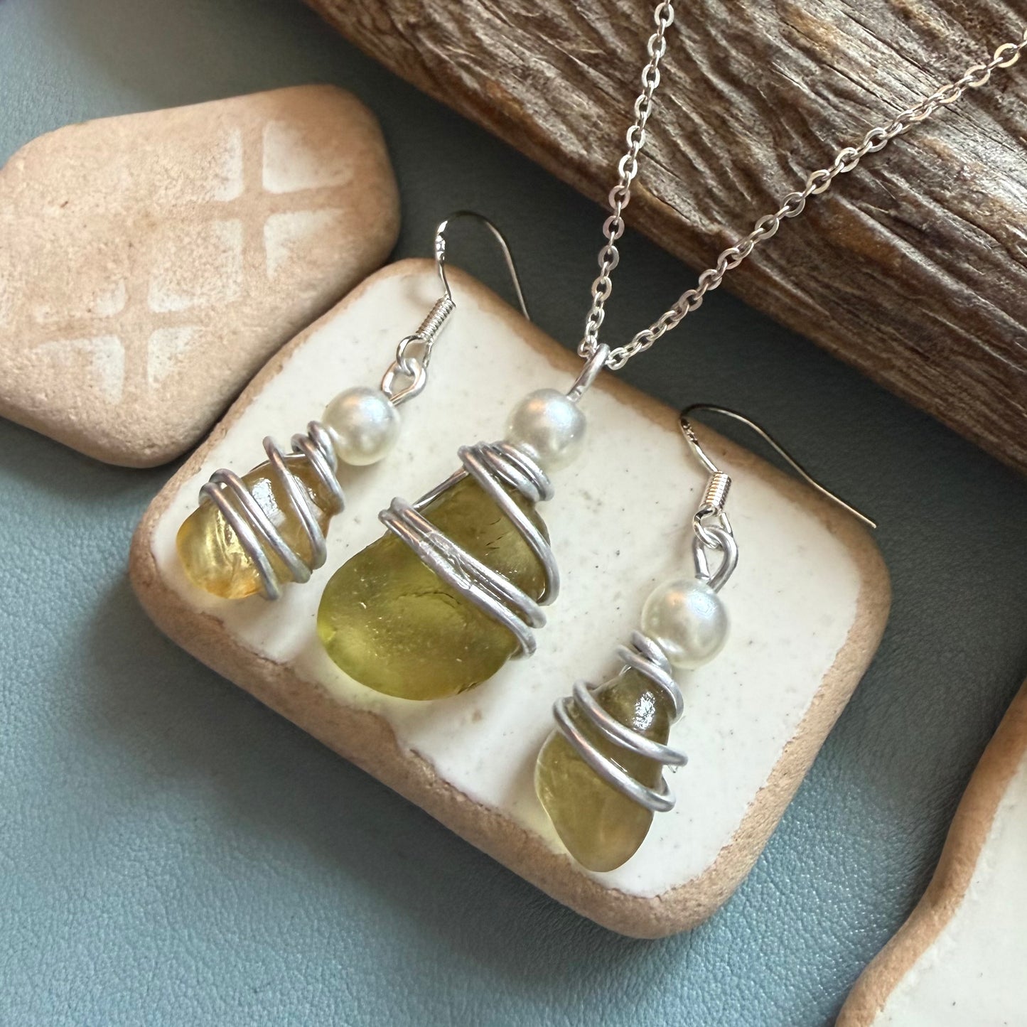 Yellow Seaham Sea Glass Jewellery Set