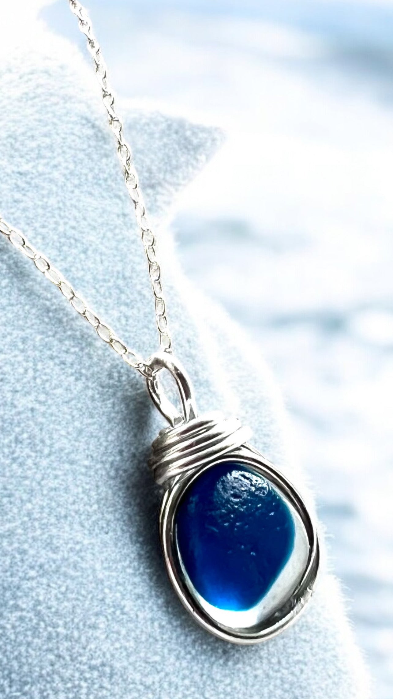 Blue Seaham Sea Glass Multi Tone Pendant