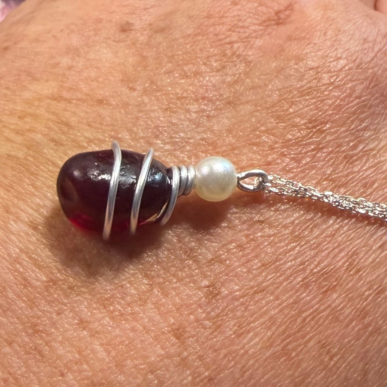 Rare Burgundy Red Seaham Sea Glass Pendant