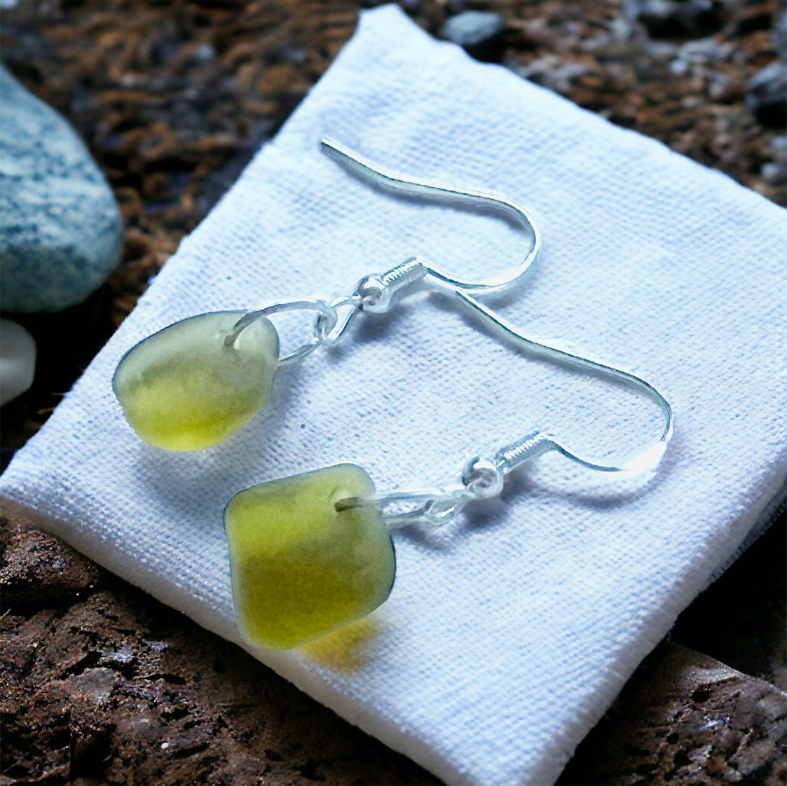 Lime Green/Yellow Seaham Sea Glass Earrings