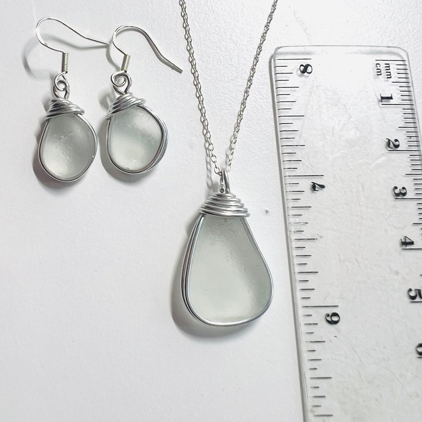 Frosty White Seaham Sea Glass Jewellery Set