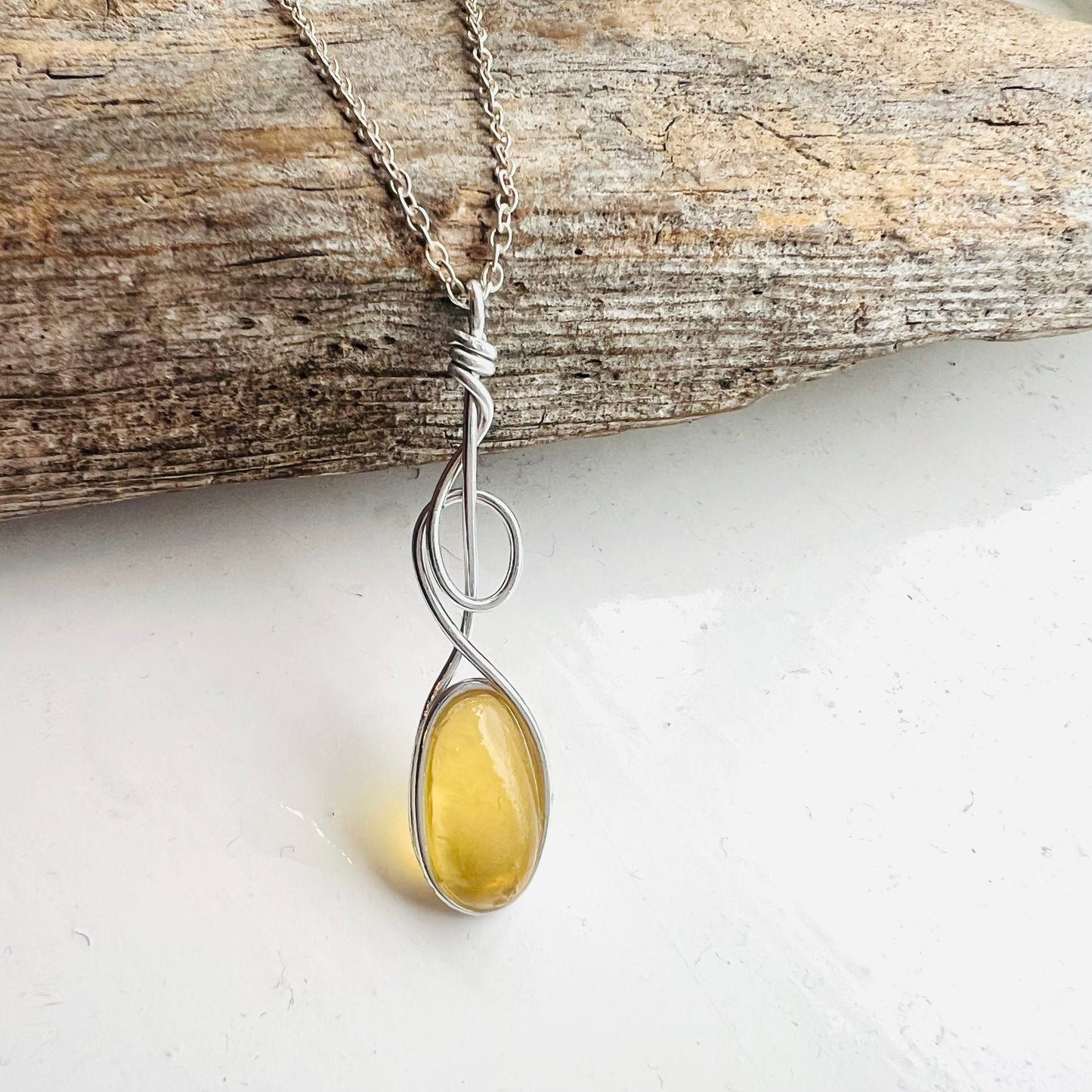 Swirly Yellow Seaham Sea Glass Pendant