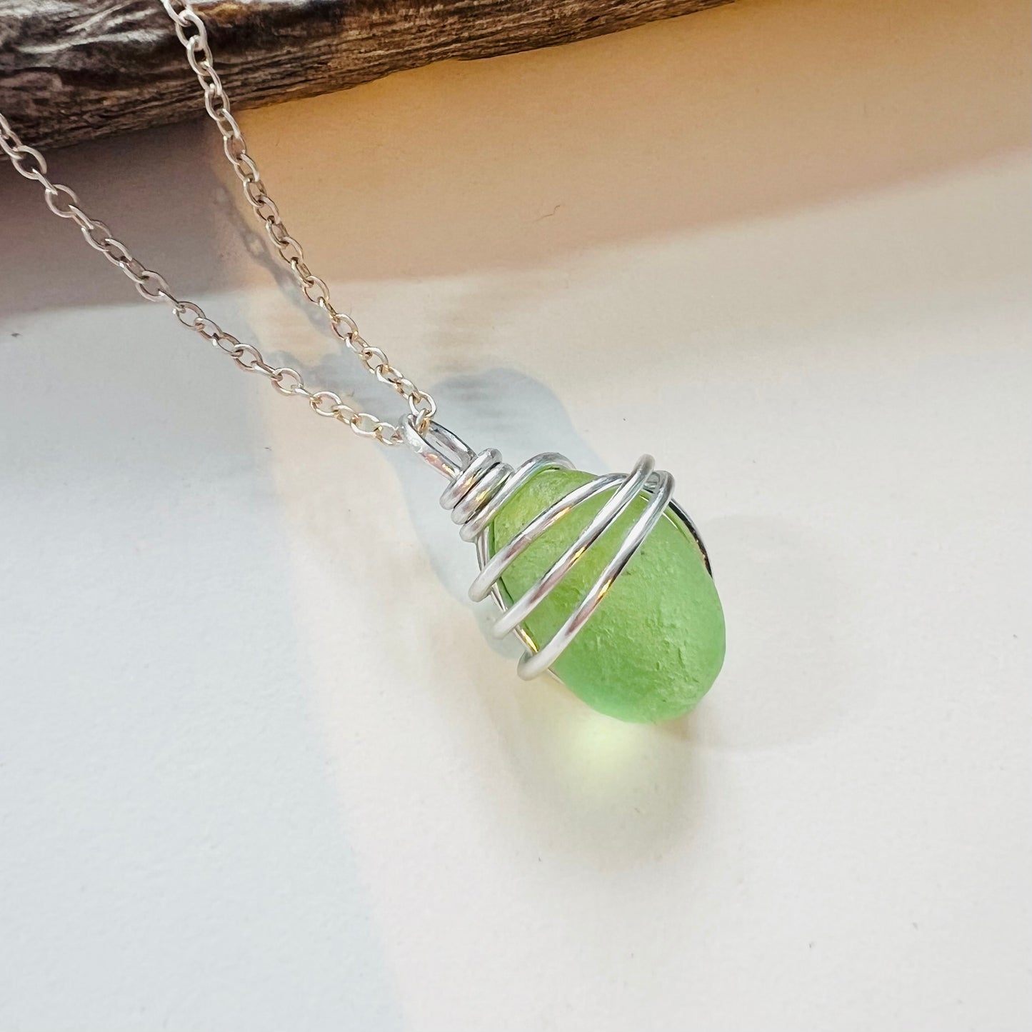 Very Rare Neon Green Seaham Sea Glass Pendant