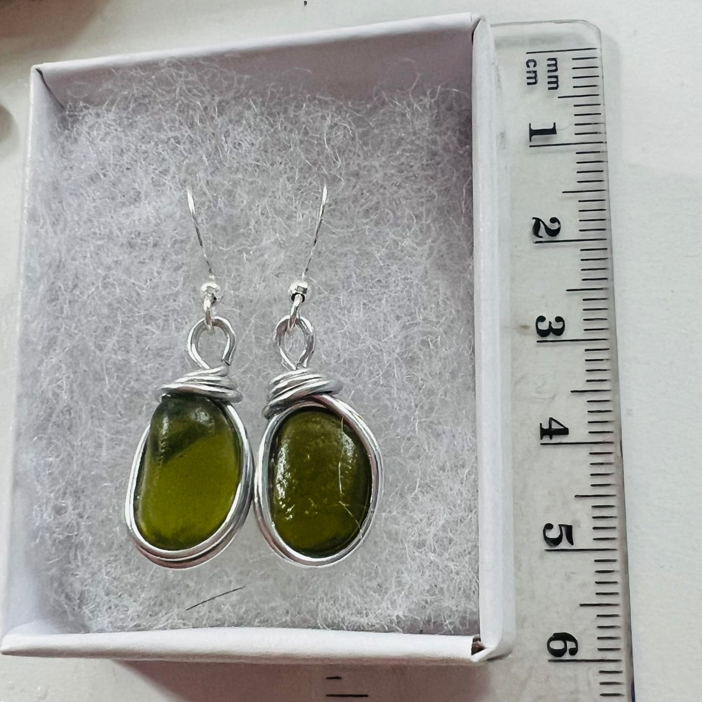 Green Seaham Sea Glass Earrings