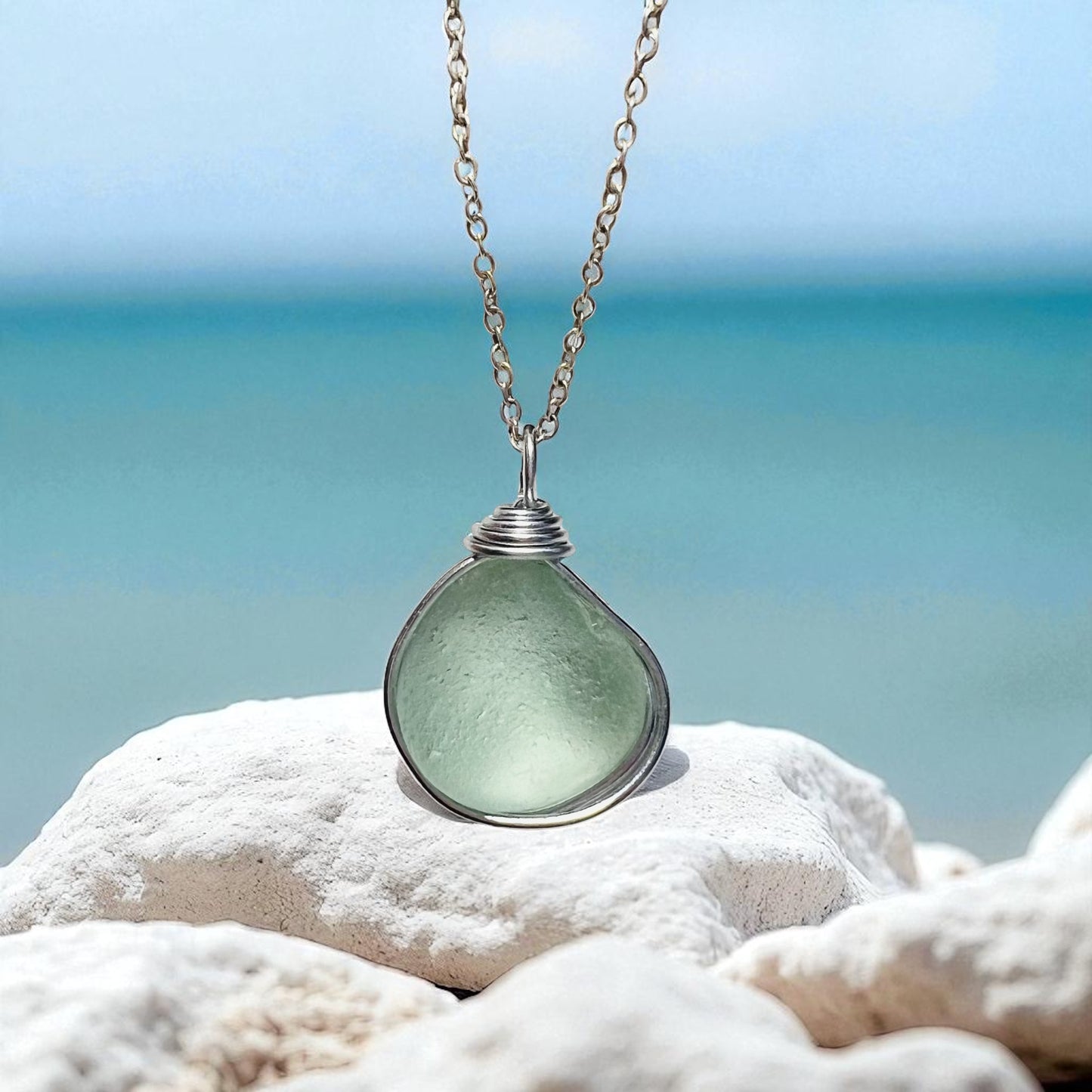 Seaham Sea Glass Aqua Bubble Pendant
