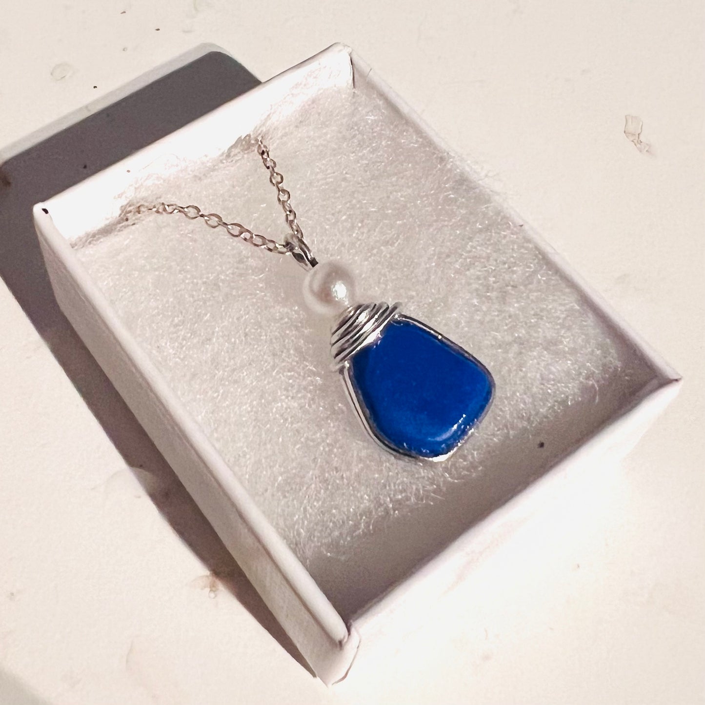Blue Seaham Sea Glass Pendant