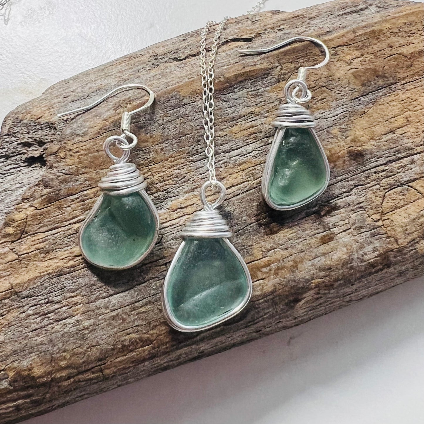 Pale Turquoise Seaham Sea Glass Jewellery Set