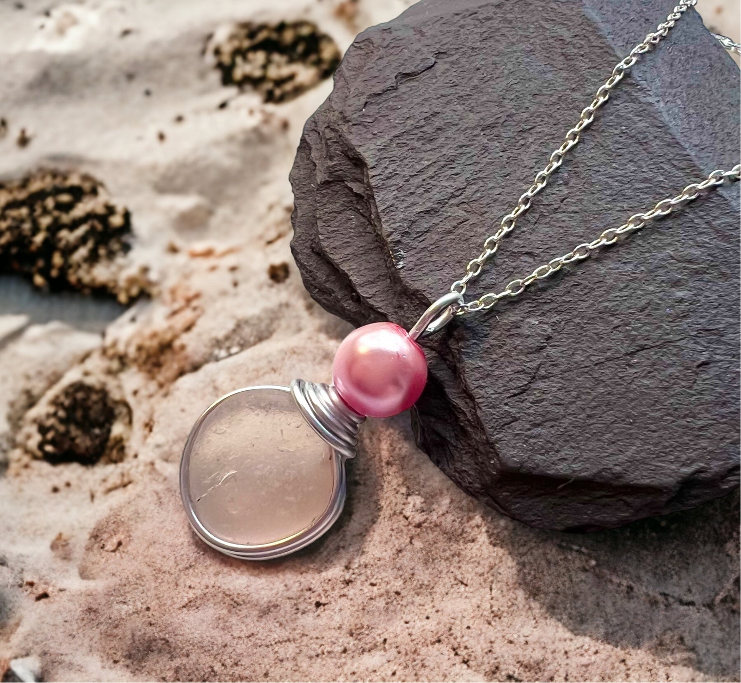Seaham Sea Glass Rare Pale Pink Pendant