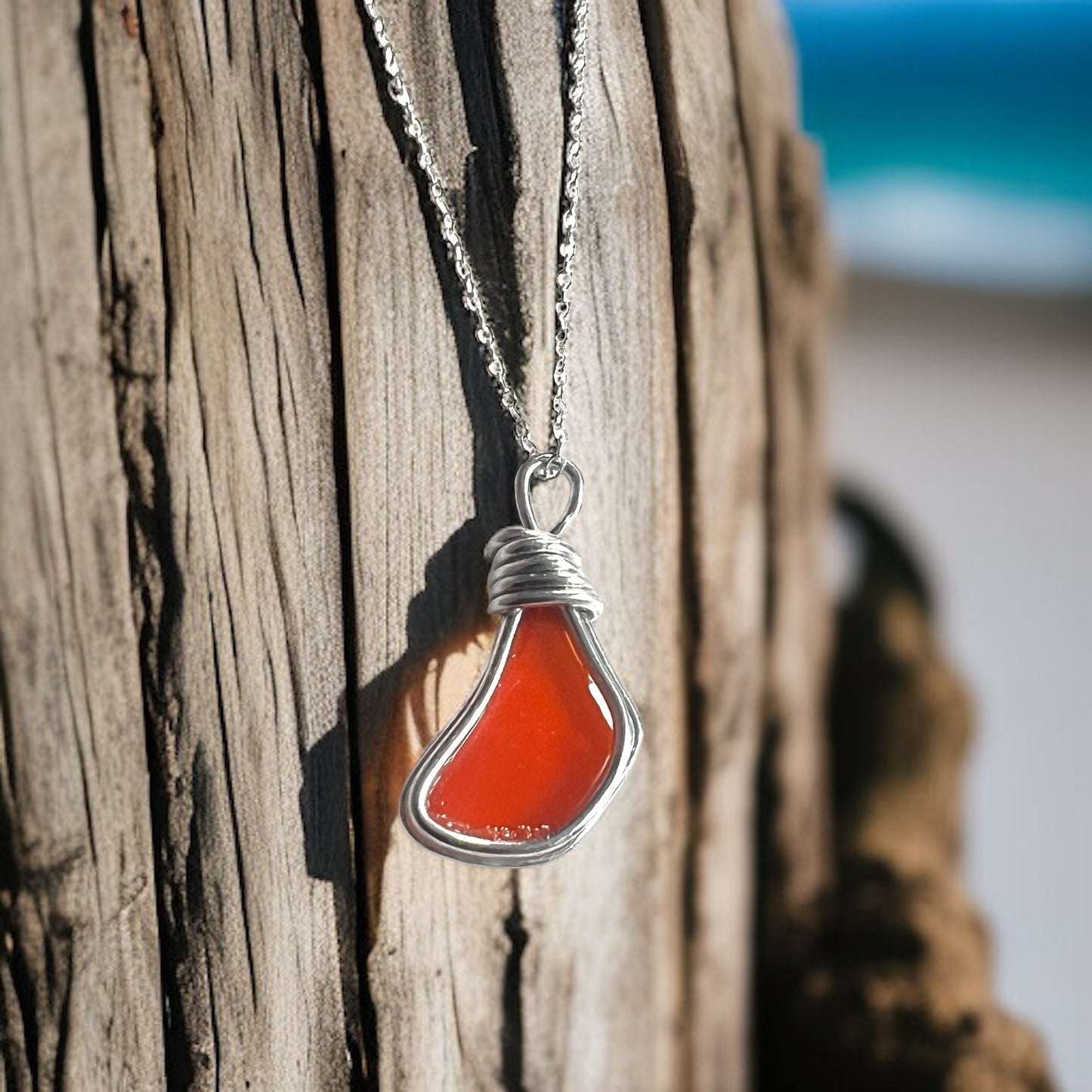 Very Rare Orange Seaham Sea Glass Pendant