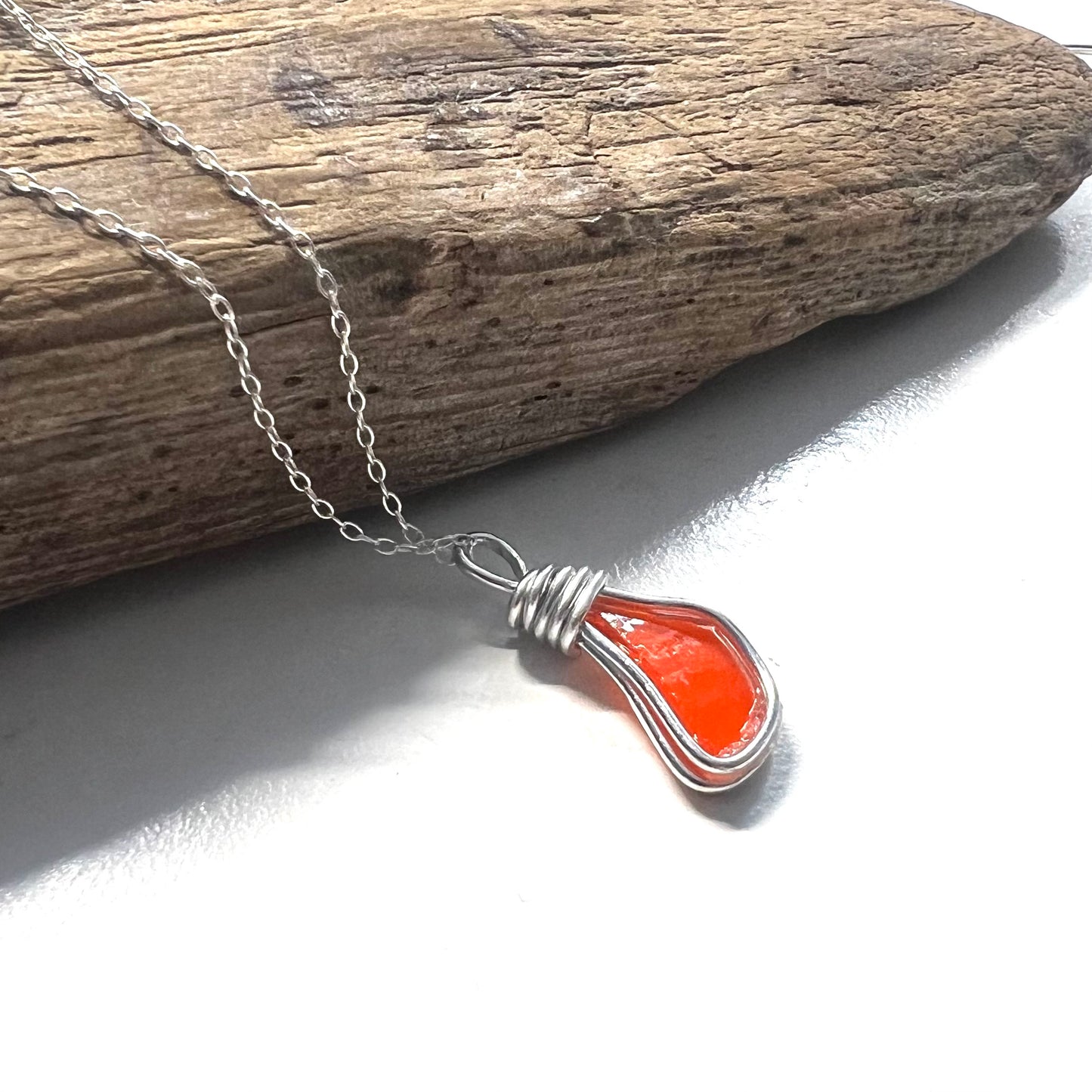Very Rare Orange Seaham Sea Glass Pendant
