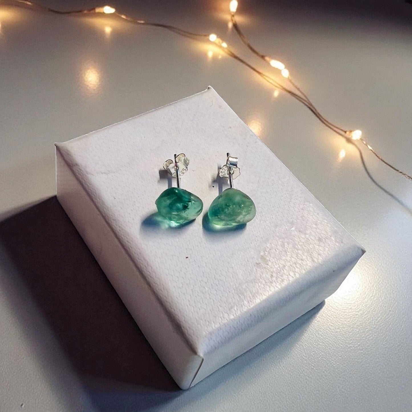 Teal Green Seaham Sea Glass Stud Earrings
