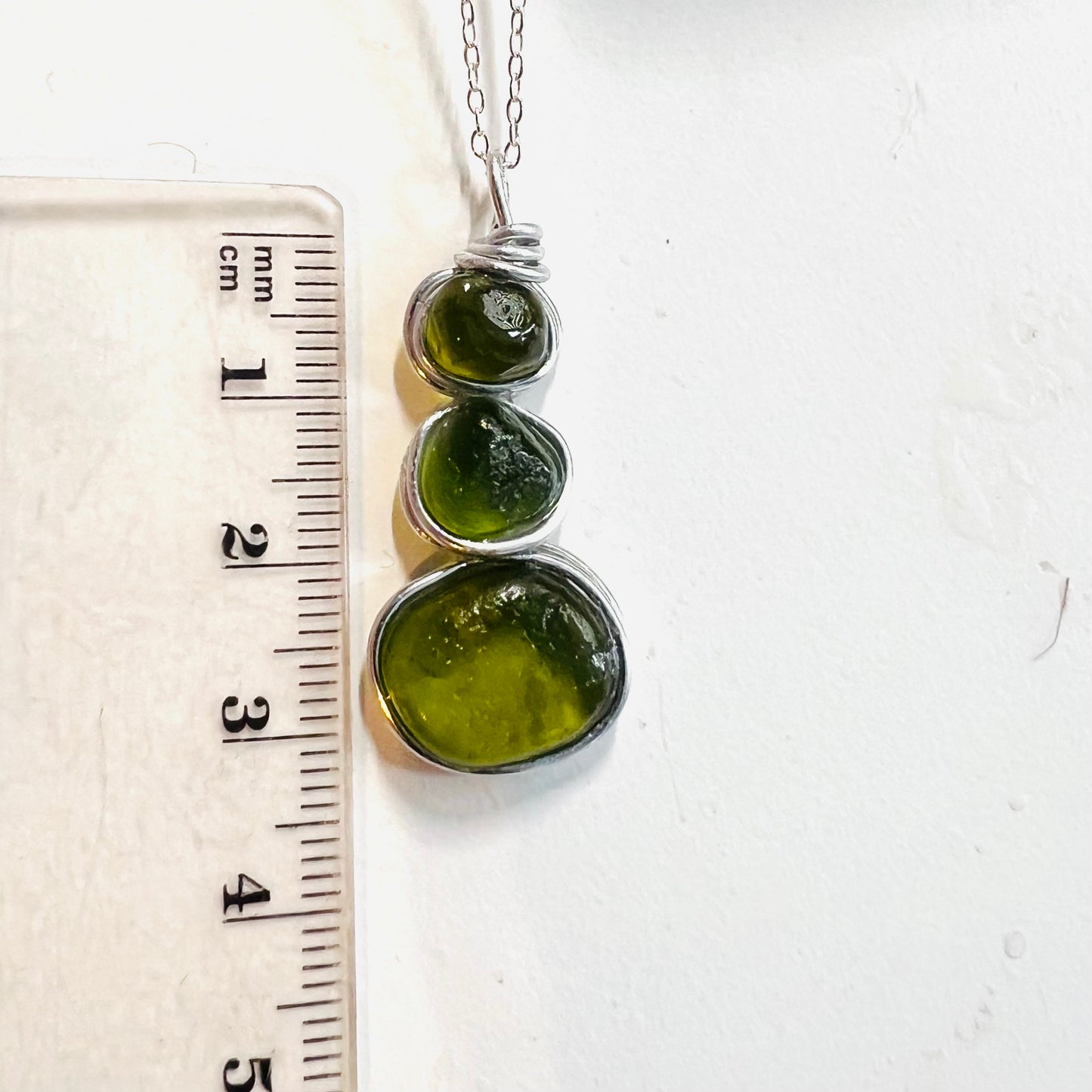 Three Piece Olive Green Seaham Sea Glass Pendant