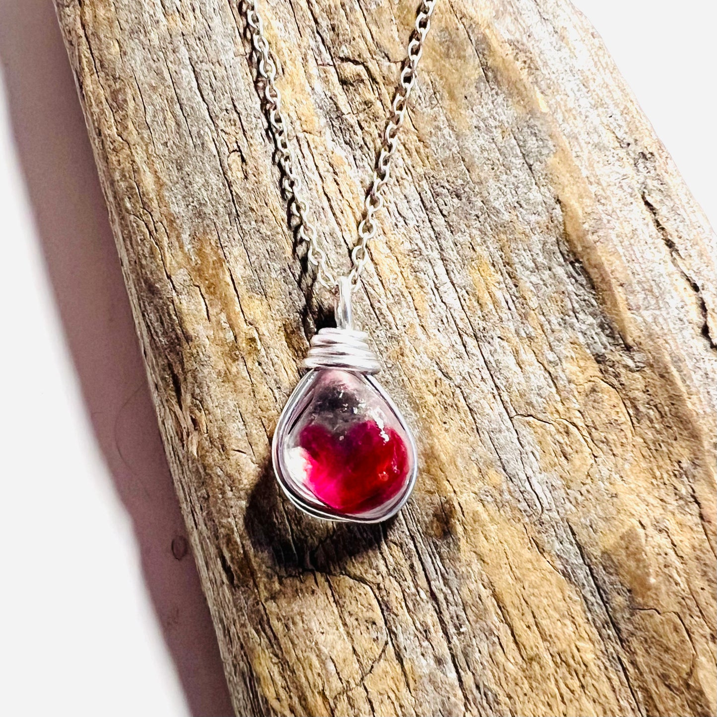 Rare White & Red Seaham Sea Glass Multi Pendant