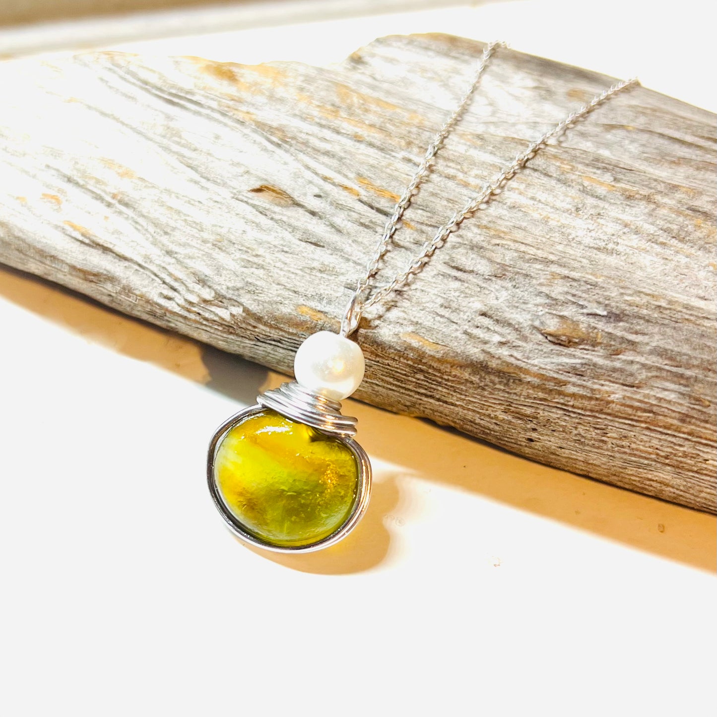 Rare Yellow Multi Tone Seaham Sea Glass Pendant