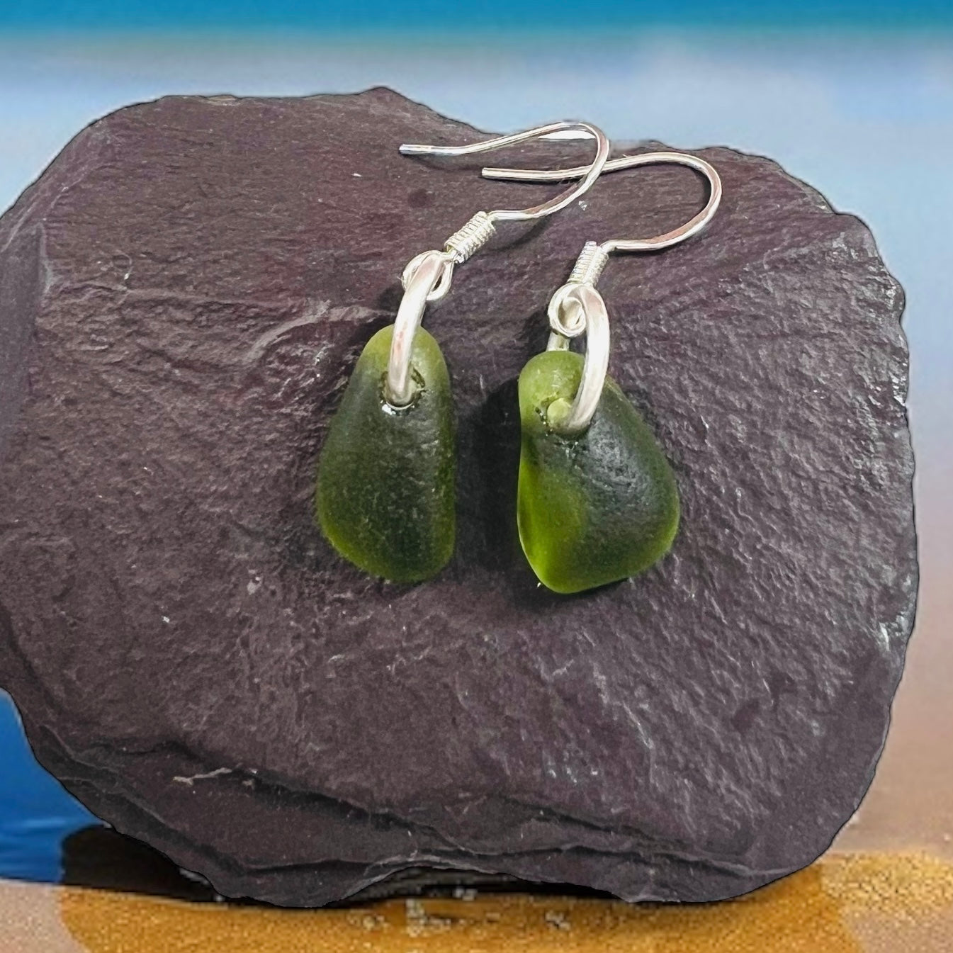 Lime Green Seaham Sea Glass Earrings