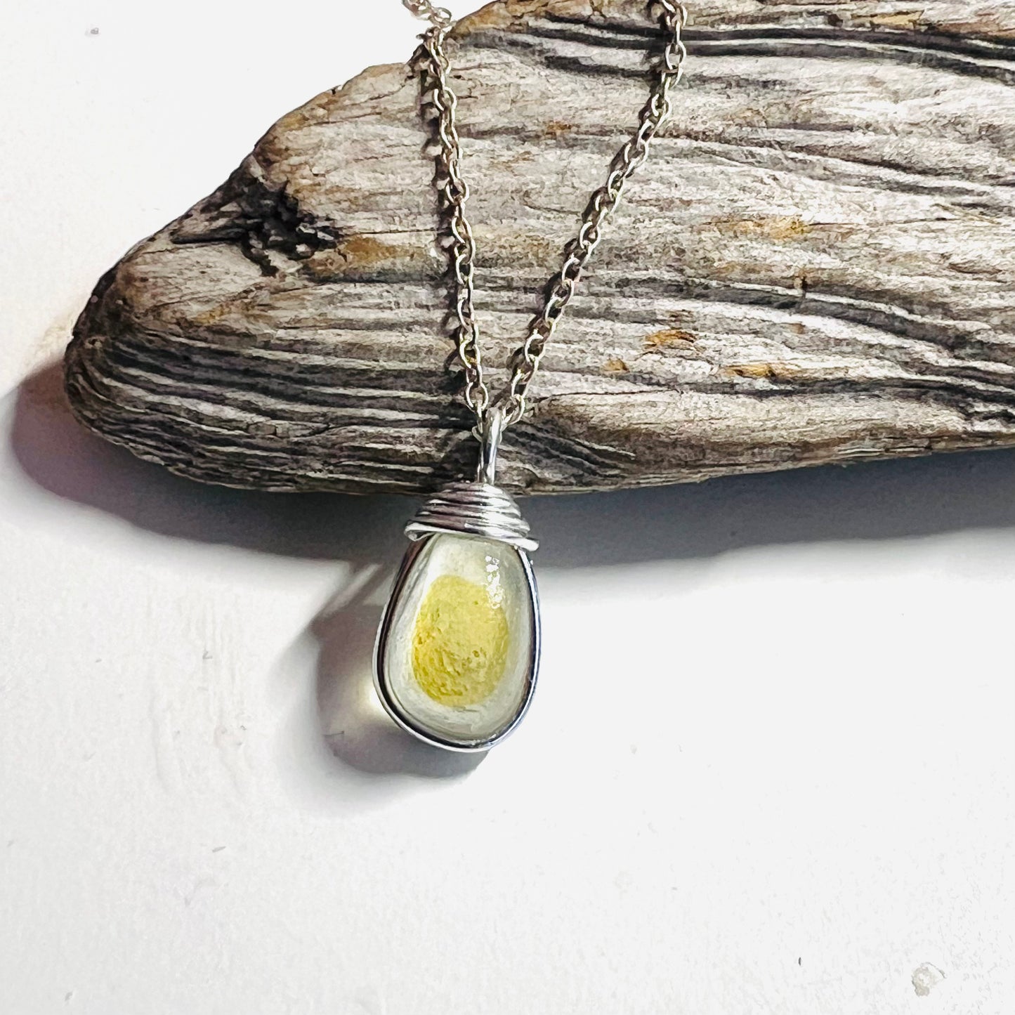Pale Yellow and White Seaham Sea Glass Multi Pendant