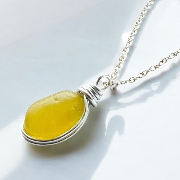 Stunning Bright Yellow Seaham Sea Glass Pendant
