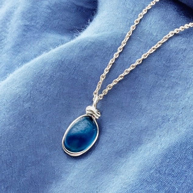 Bright Blue Seaham Sea Glass Pendant