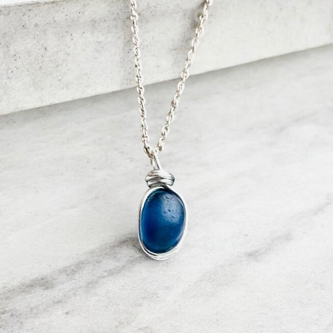 Bright Blue Seaham Sea Glass Pendant