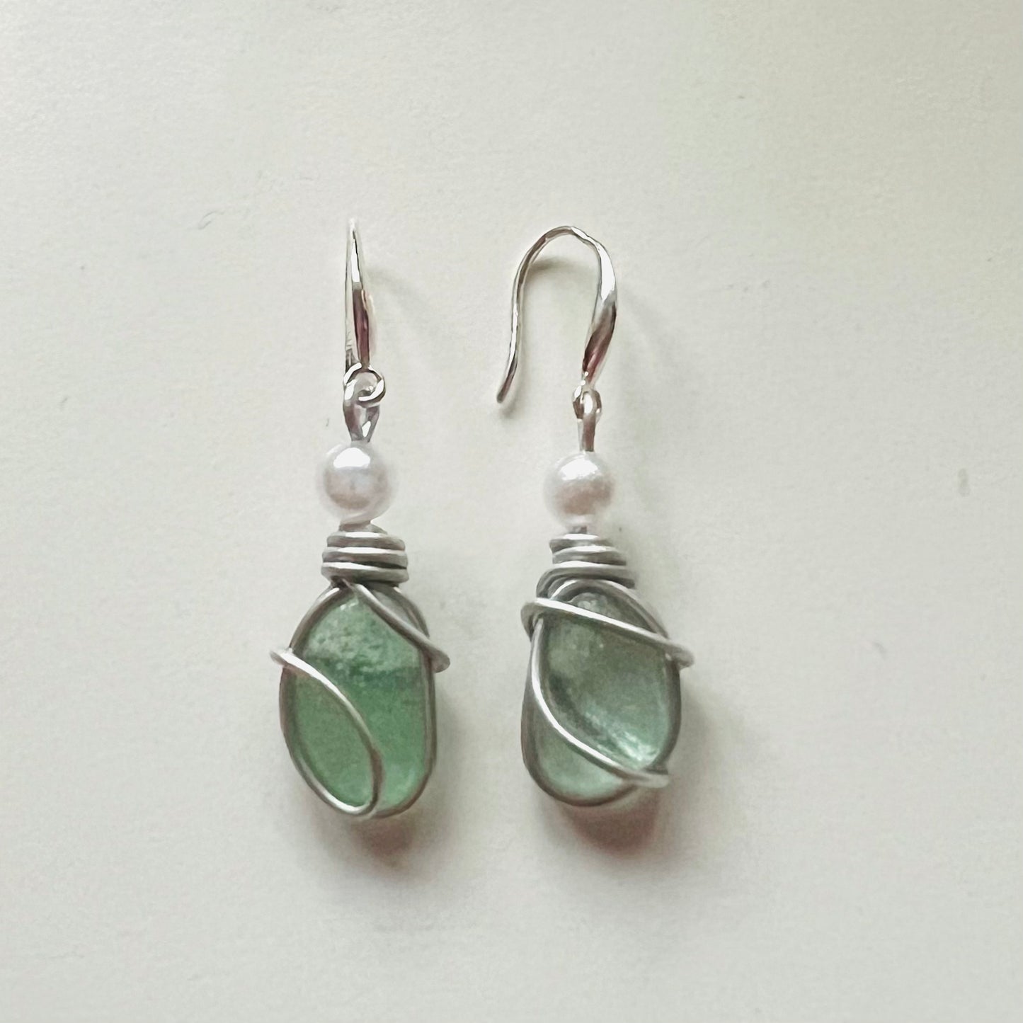 Sea Glass and Synthetic Pearl Earrings