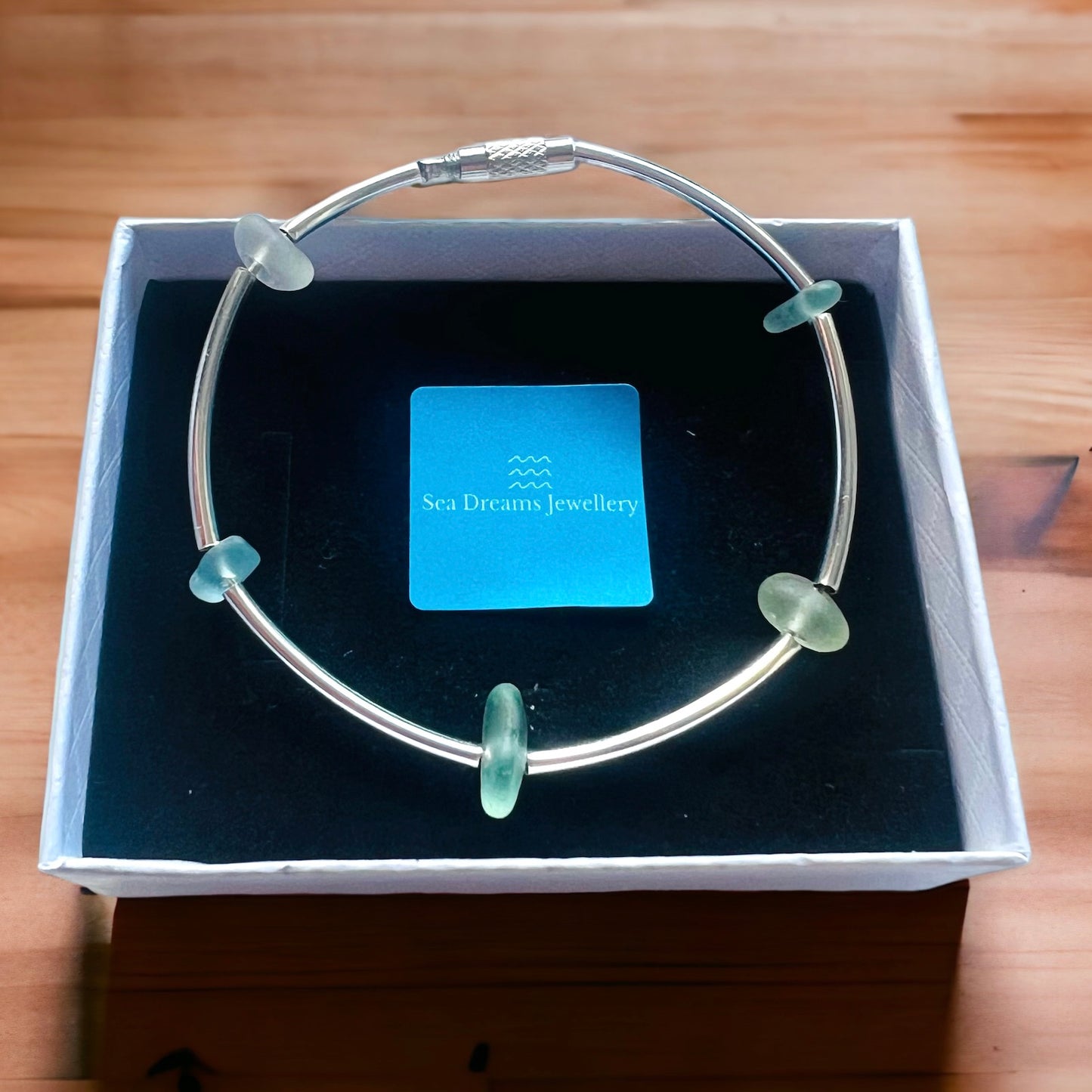 Aqua Sea Glass Bangle Bracelet