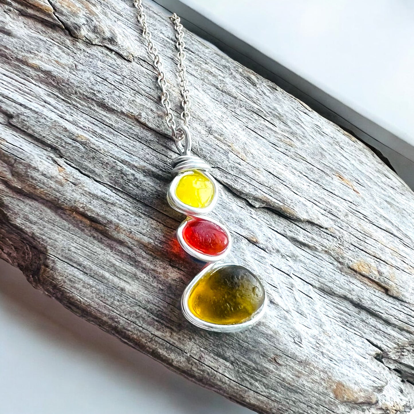 Bright Rare Shades Three Piece Seaham Sea Glass Heart Pendant