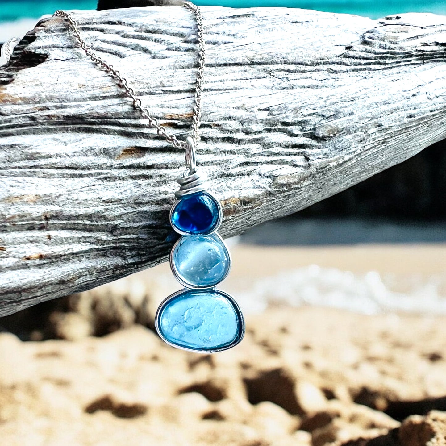 Three Piece Seaham Sea Glass Blues Pendant