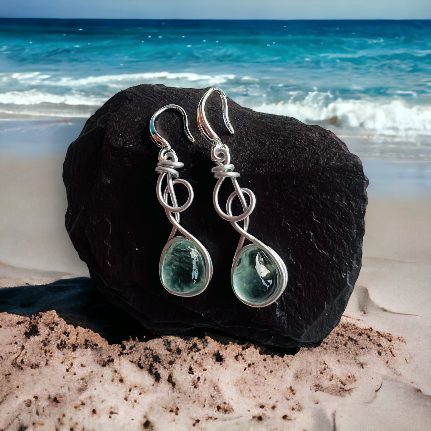 Swirly Seaham Sea Glass Earrings
