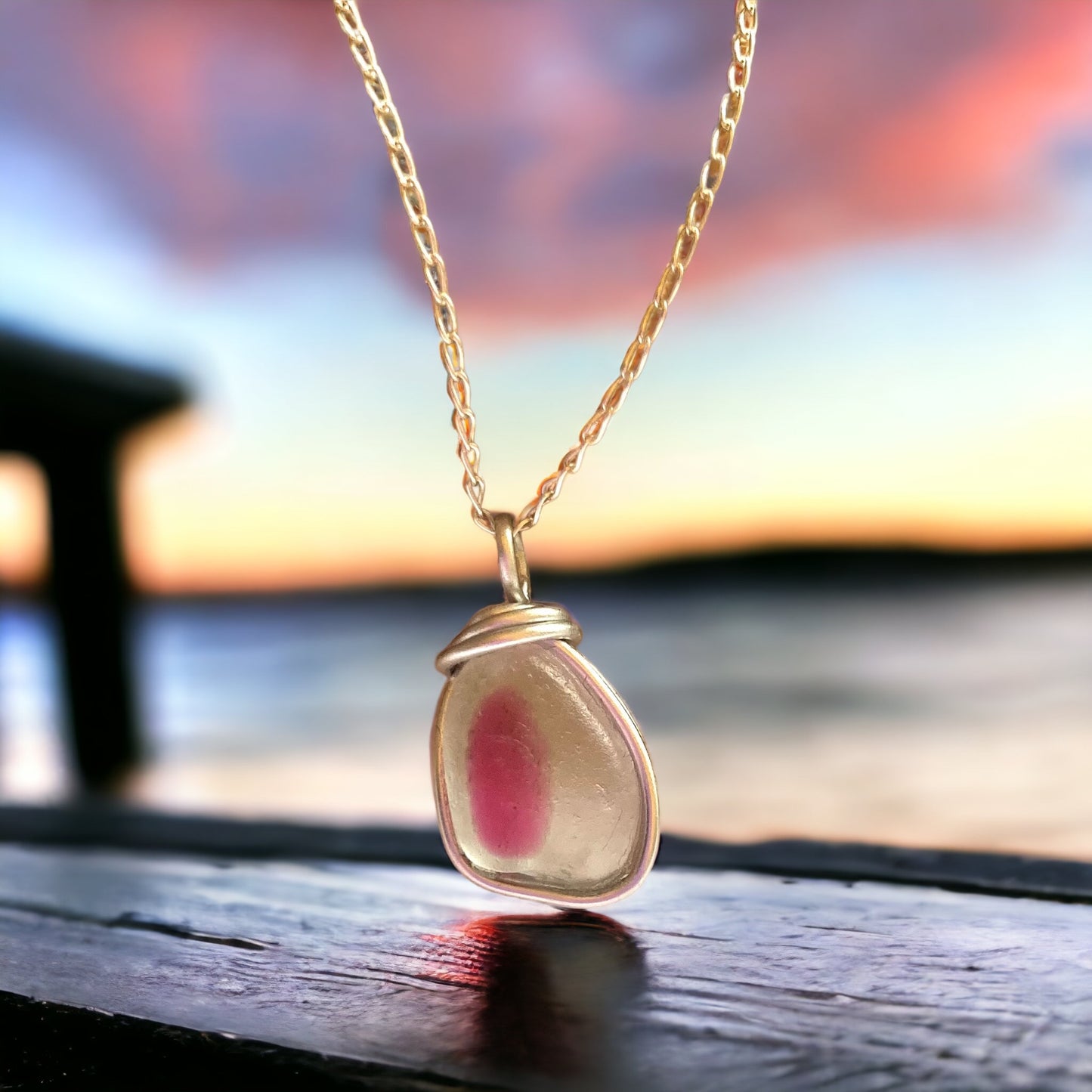 Pink And White Seaham Sea Glass Pendant