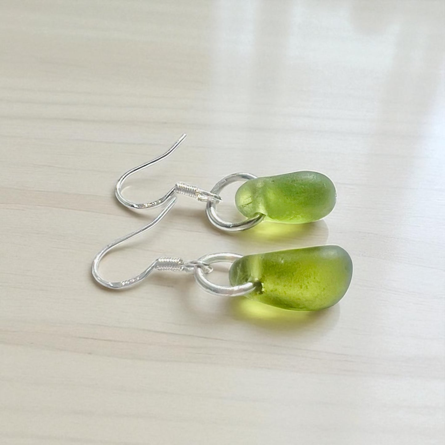 Lime Green Seaham Sea Glass Earrings