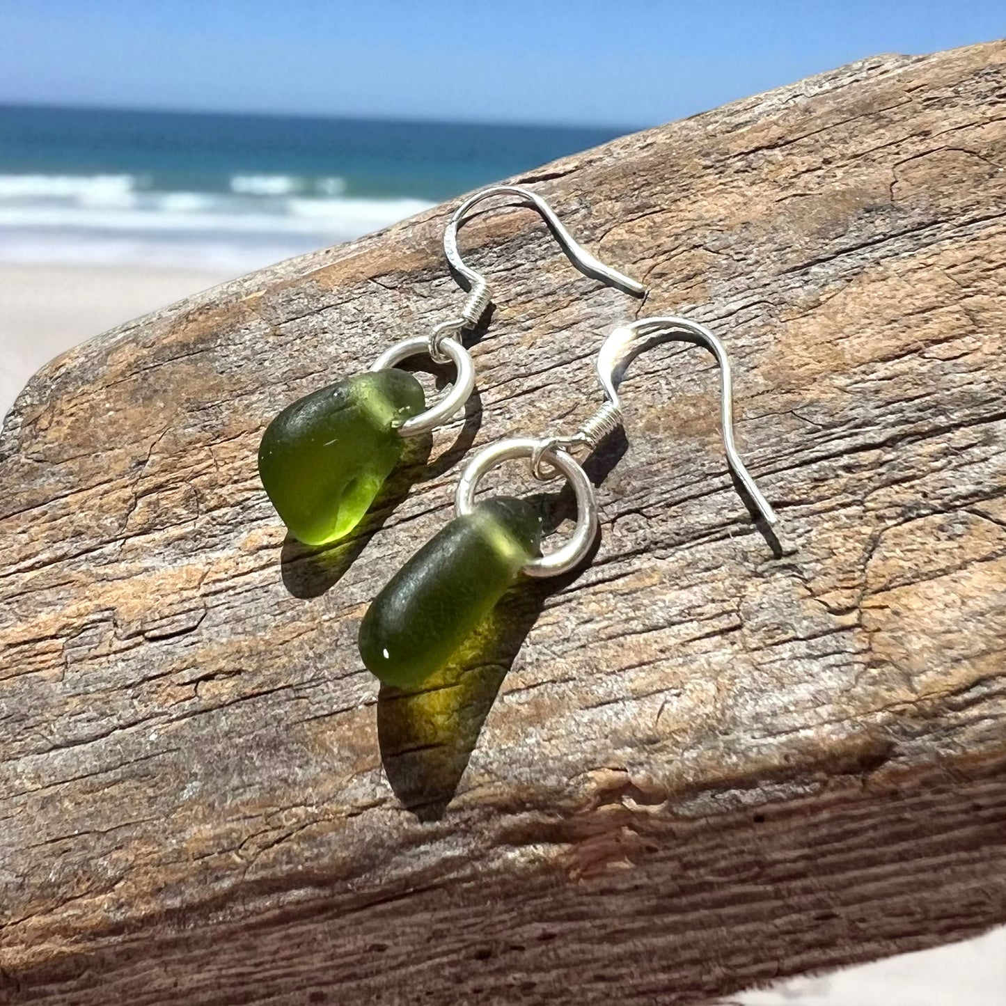 Lime Green Seaham Sea Glass Earrings