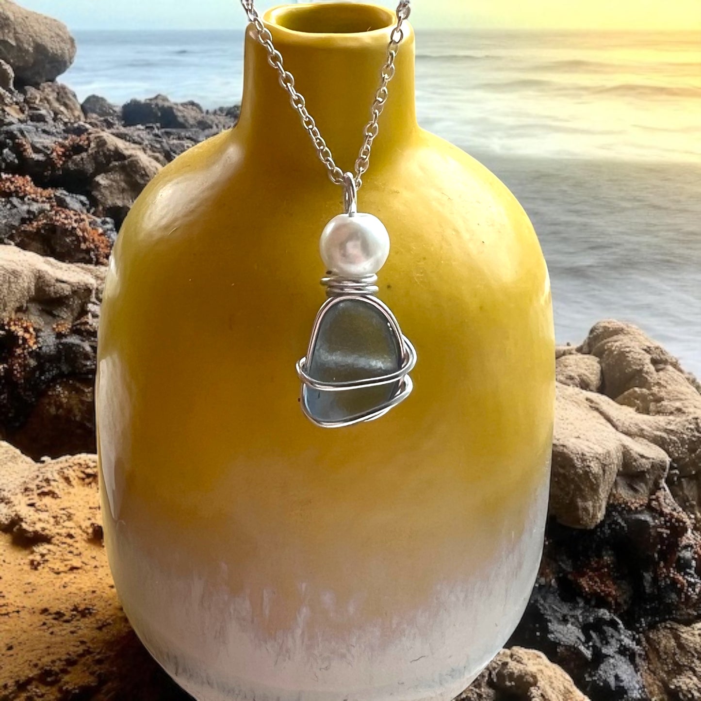 Dusky Blue Seaham Sea Glass Pendant