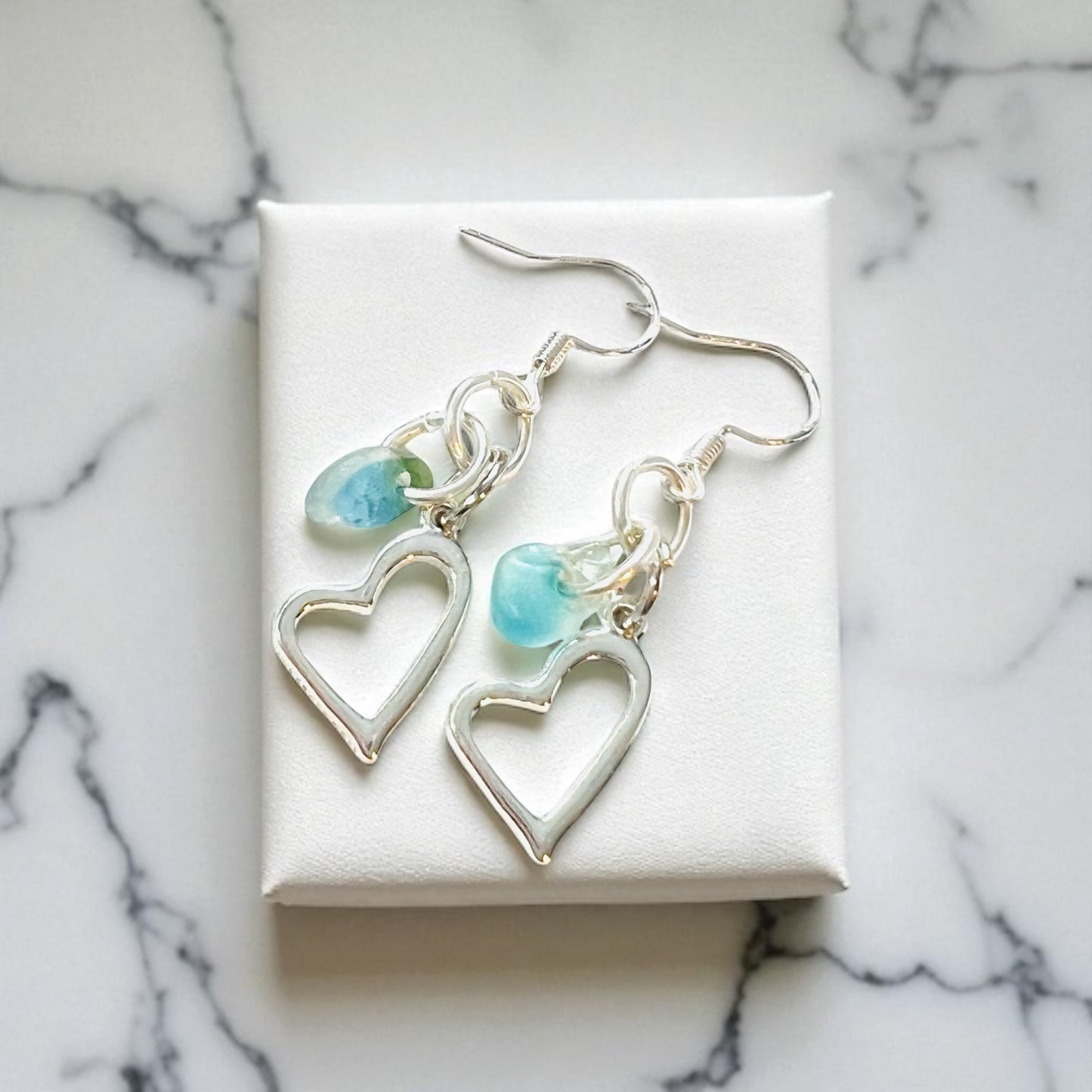 Seaham Sea Glass and Heart Earrings