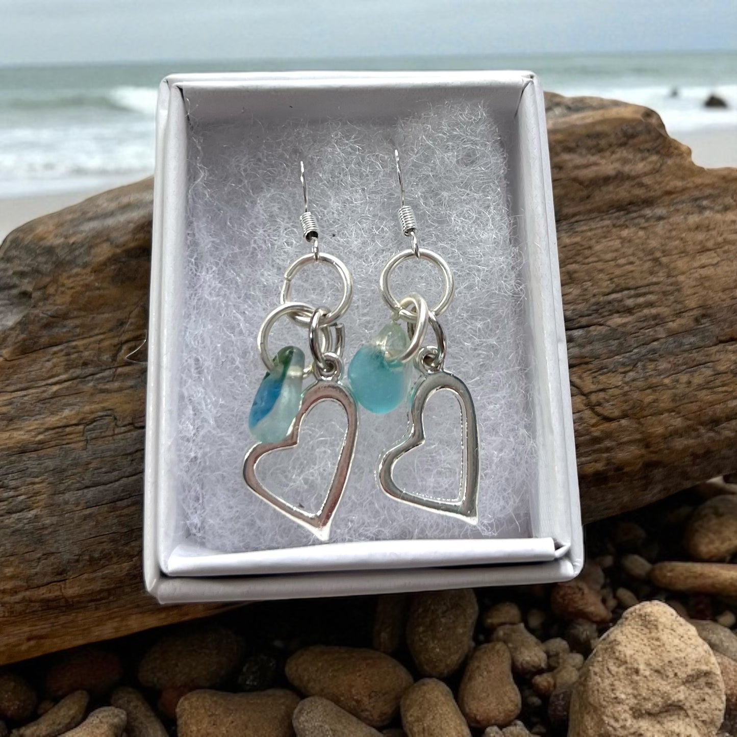 Seaham Sea Glass and Heart Earrings