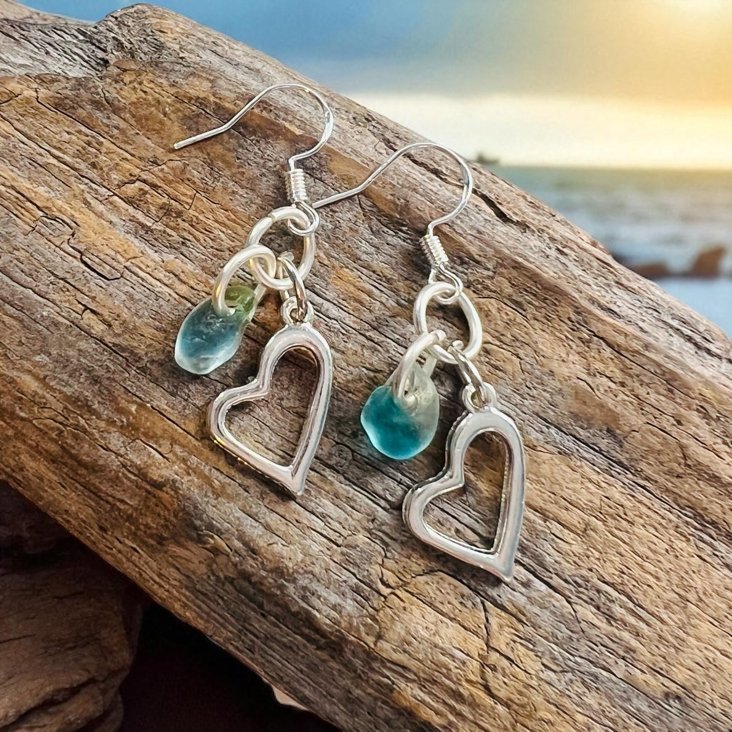 Seaham Sea Glass and Heart Earrings