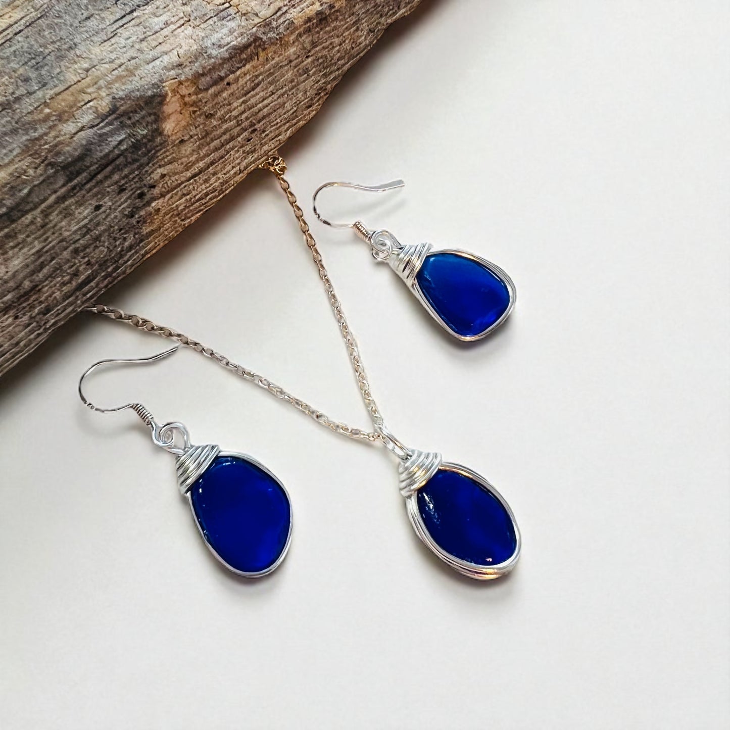 Kent Blue Sea Glass Jewellery Set