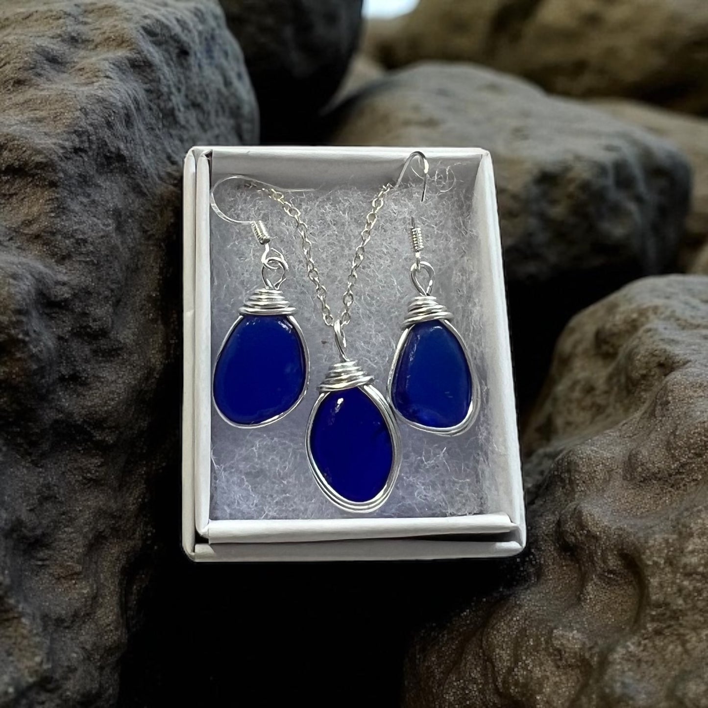 Kent Blue Sea Glass Jewellery Set