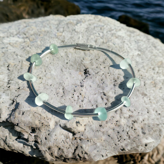 Aqua Sea Glass Bangle Bracelet