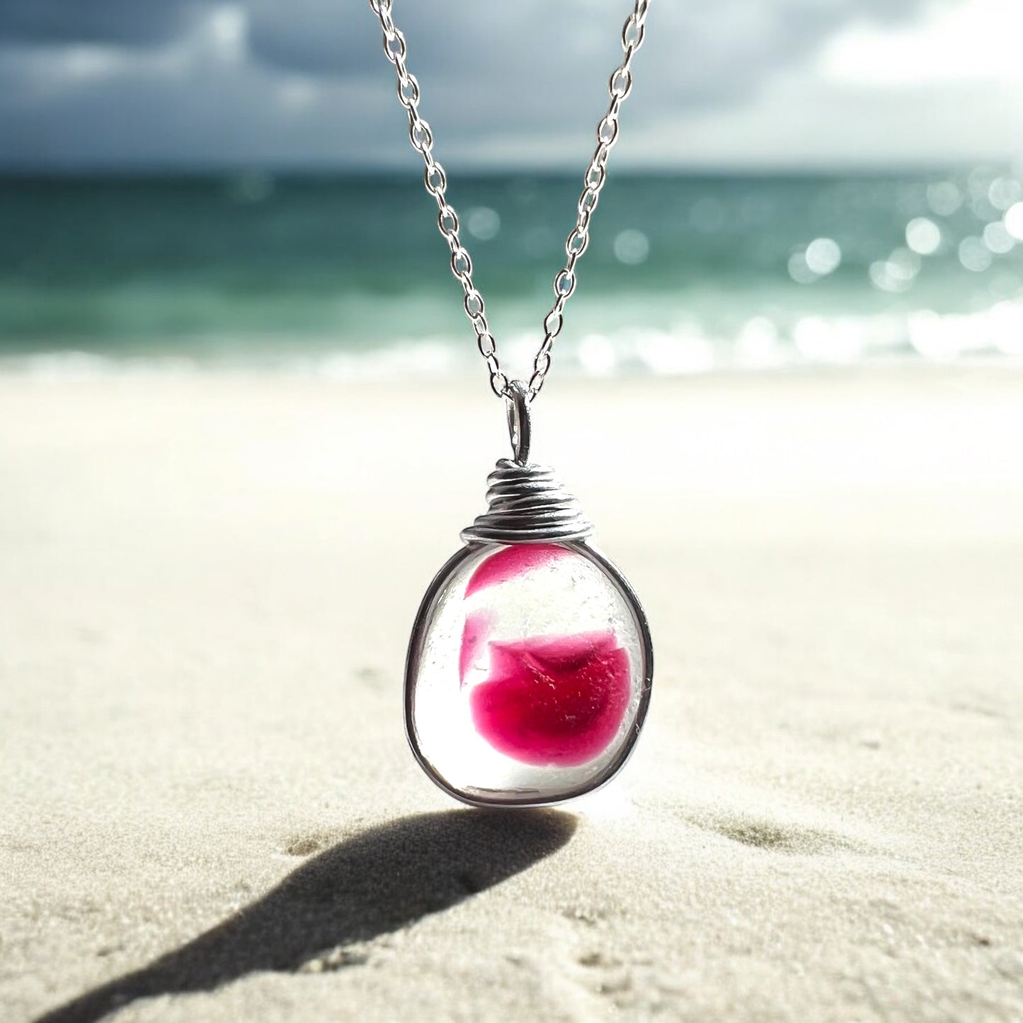 White & Red Seaham Sea Glass Multi Pendant