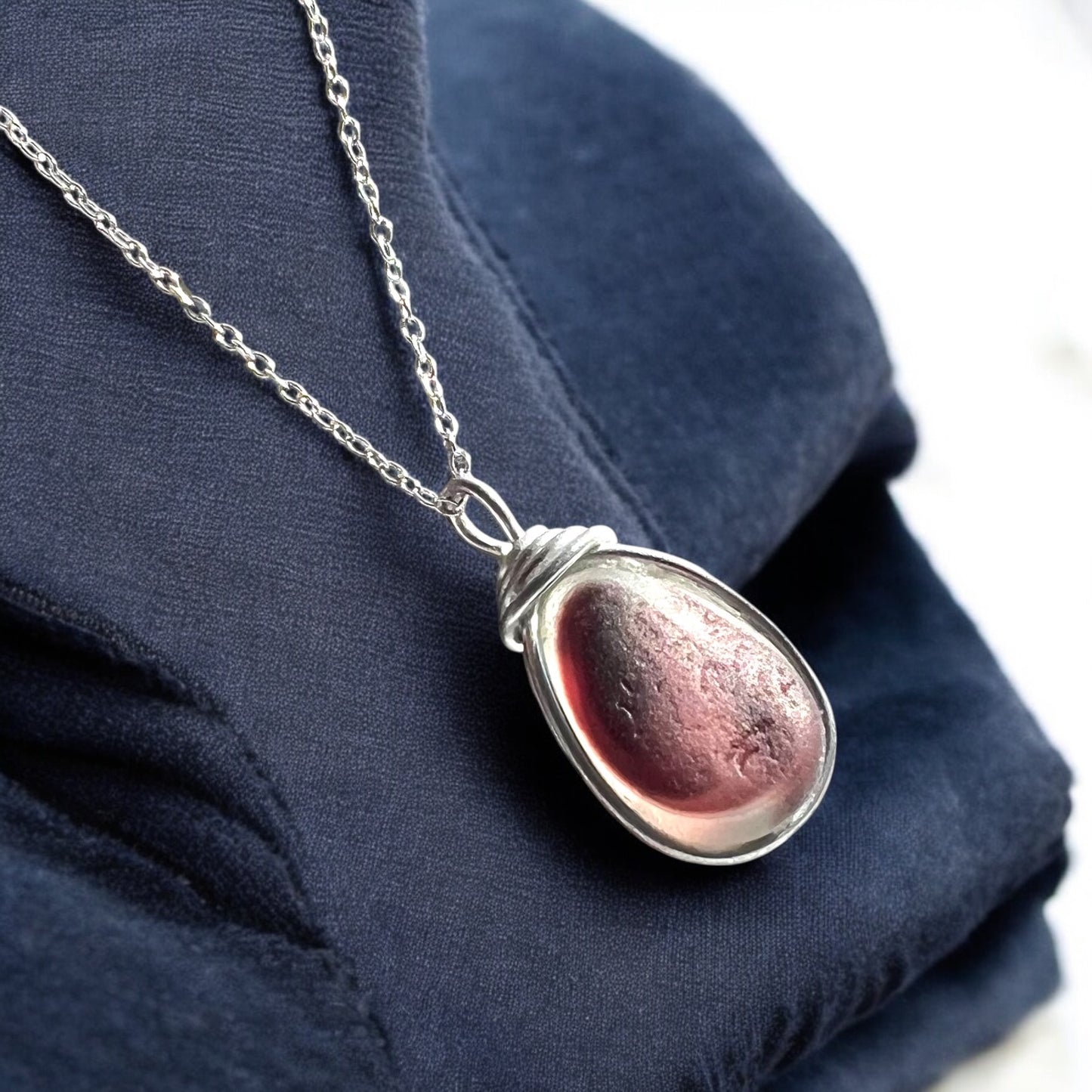 Large Burgundy Seaham Sea Glass Multi Pendant