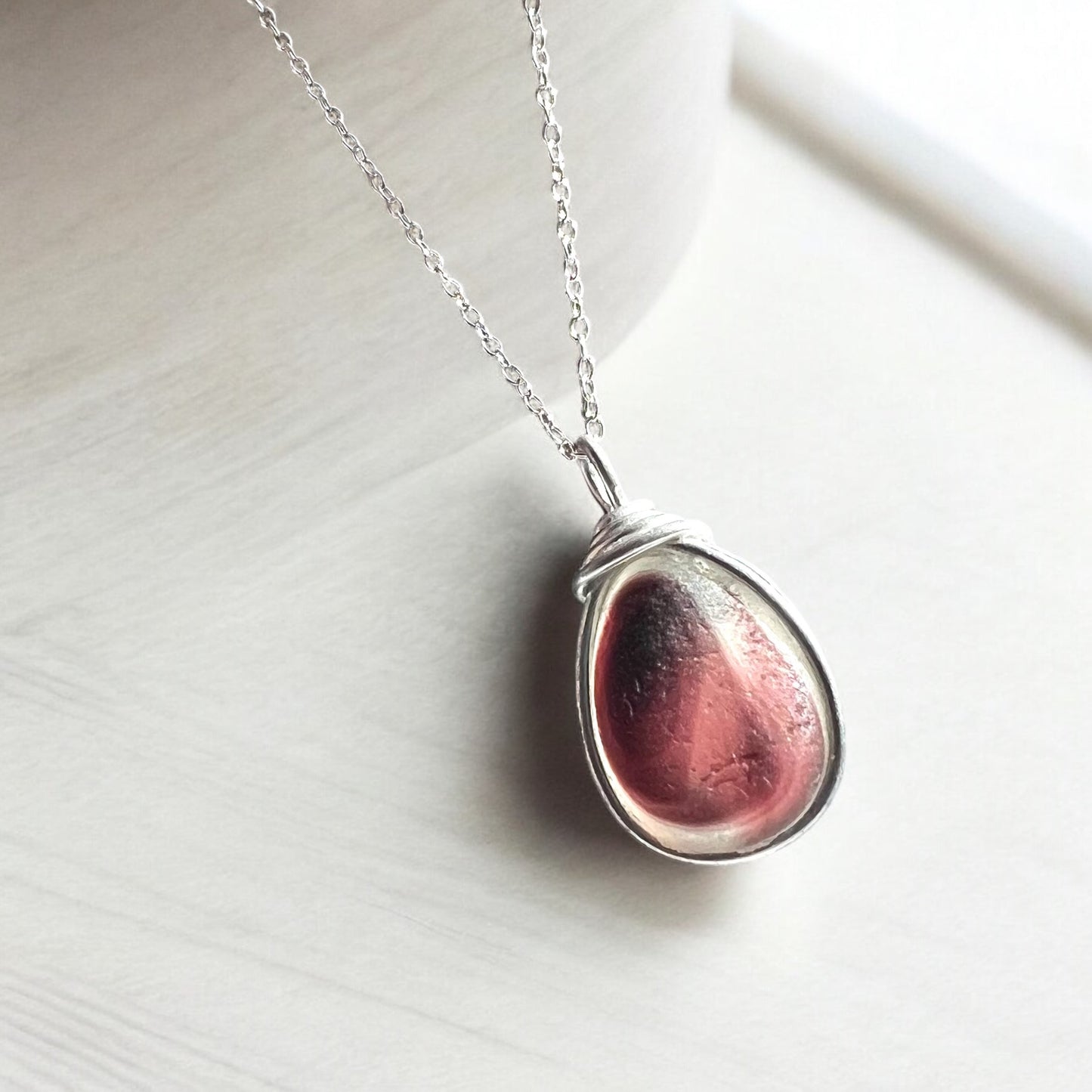 Large Burgundy Seaham Sea Glass Multi Pendant