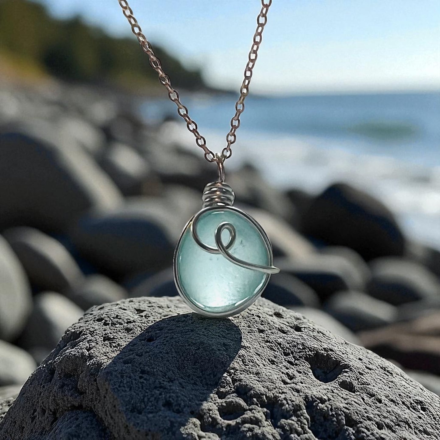 Pale Blue Bubble Seaham Sea Glass Pendant