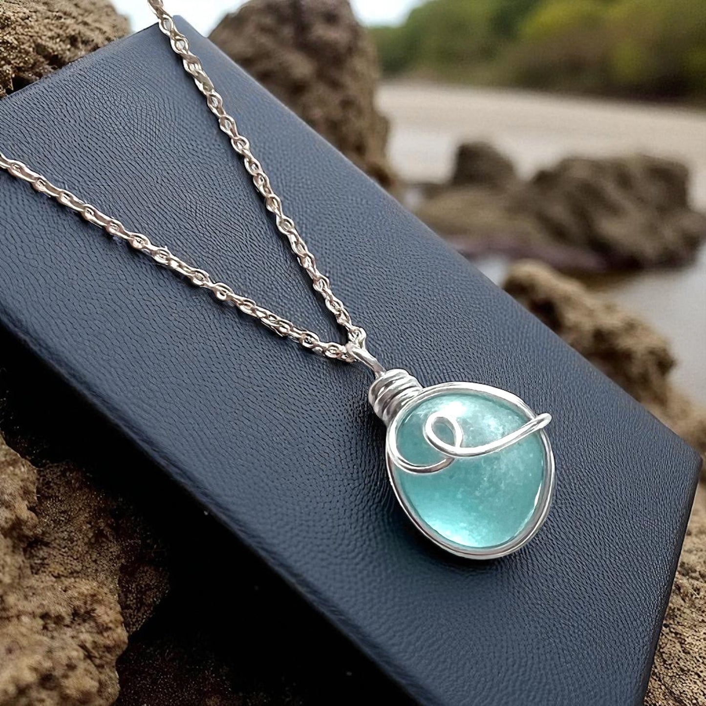 Pale Blue Bubble Seaham Sea Glass Pendant